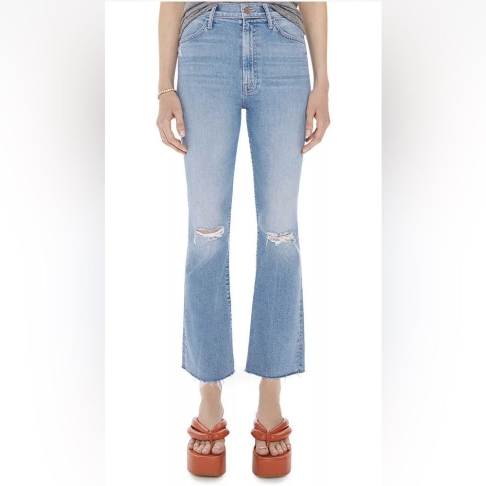 Mother Jeans Hustler Ankle Fray Ripped Knee Light Wash NWT 32
